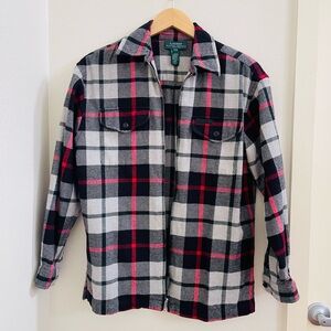 Lauren by Ralph Lauren Women's Plaid Flannel Zip-Up Jacket Size Medium Petite